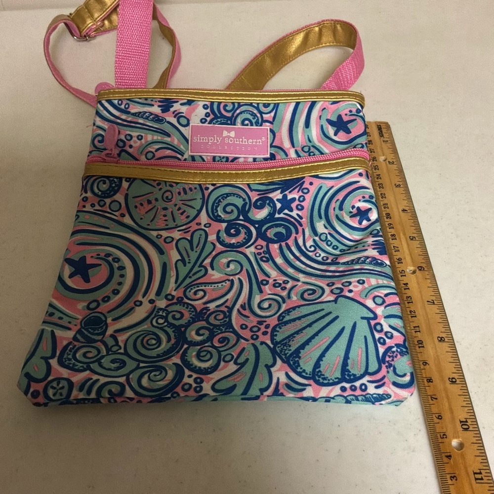 Simply Southern Pink and Blue Patterned Shoulder Bag With Adjustable Strap - Picture 3 of 8